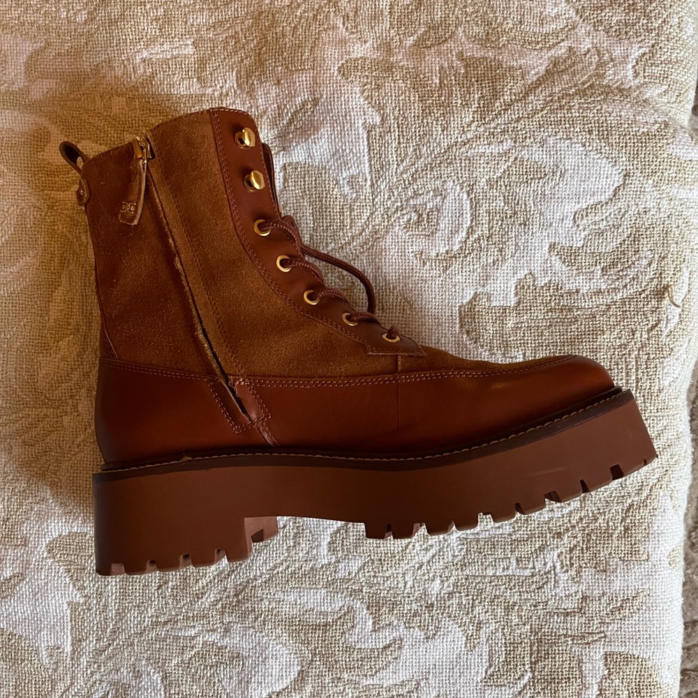 Sam Edelman Elliot combat boot Brown Lace-Up and side zip platform Lug Boots. - Picture 3 of 14